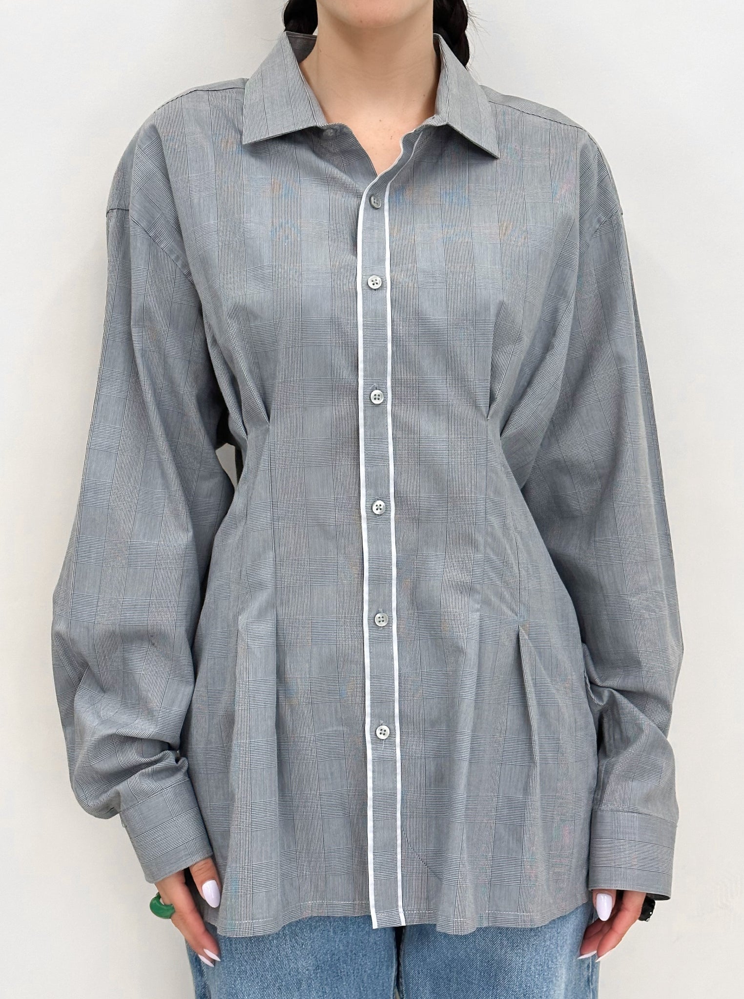 GREY PLEATED SHIRT