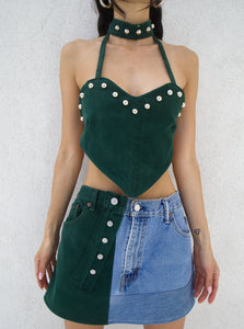 GREEN STUDDED TOP + COLLAR