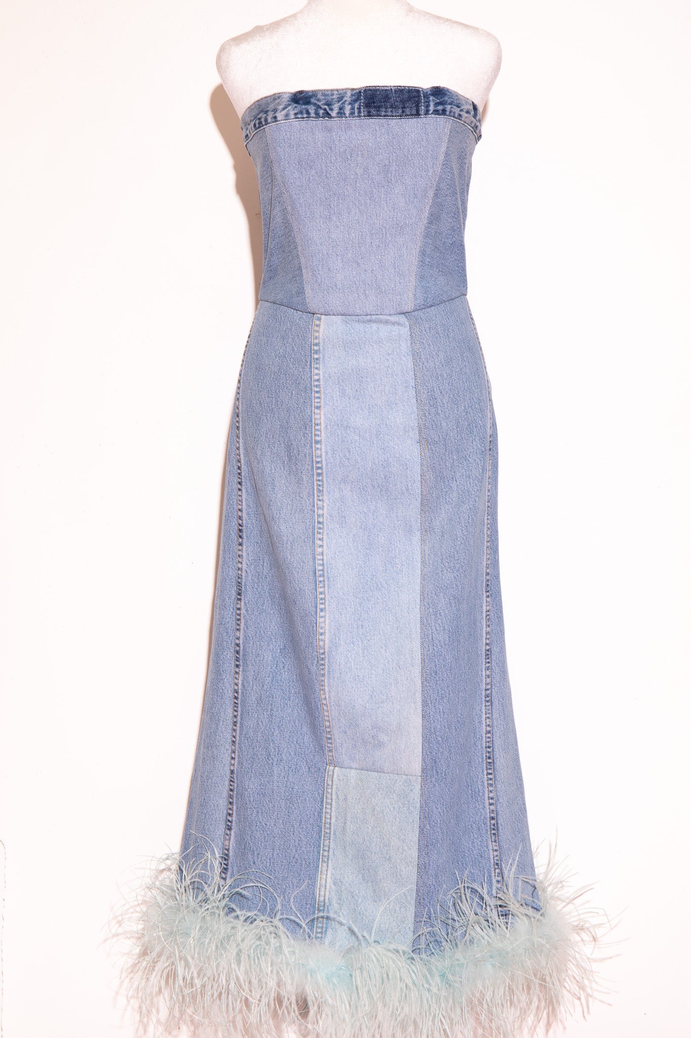 DENIM FEATHER MAXI DRESS