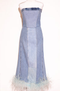 DENIM FEATHER MAXI DRESS