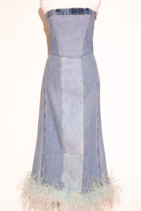DENIM FEATHER MAXI DRESS