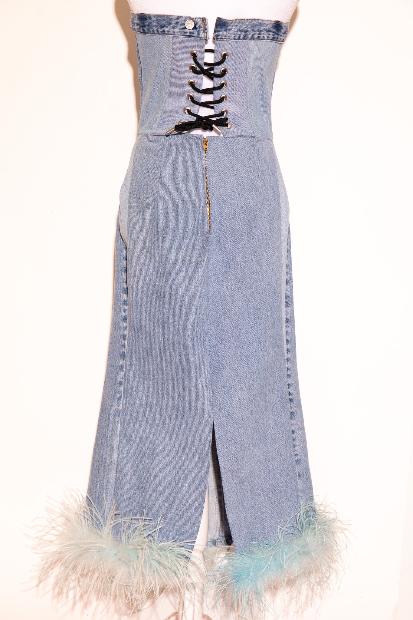 DENIM FEATHER MAXI DRESS