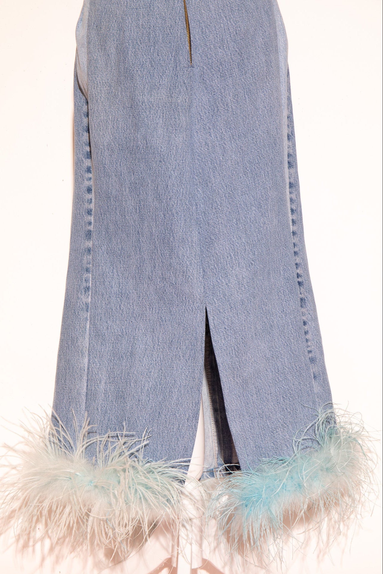 DENIM FEATHER MAXI DRESS