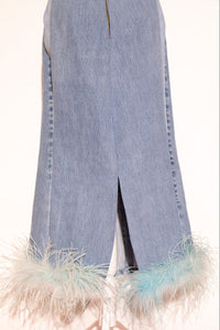 DENIM FEATHER MAXI DRESS