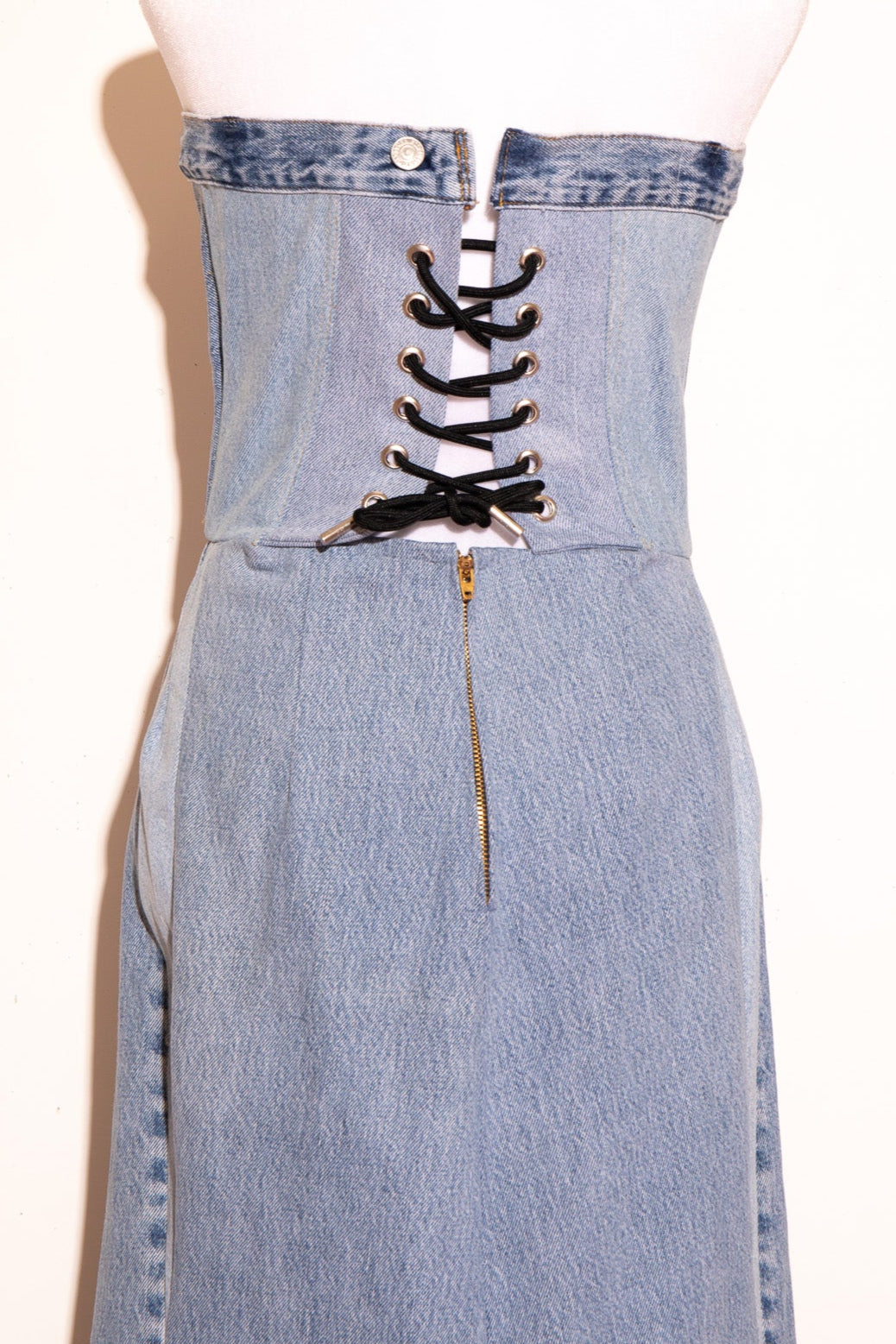 DENIM FEATHER MAXI DRESS