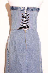 DENIM FEATHER MAXI DRESS