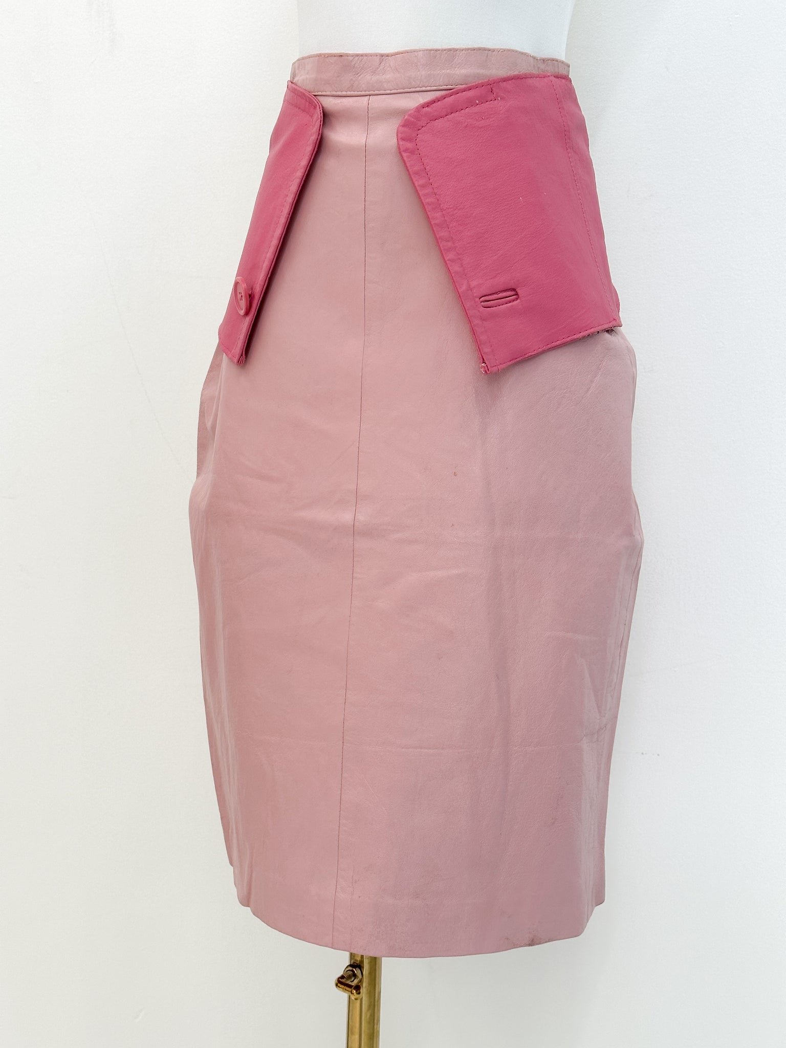 PINK LEATHER SKIRT SET