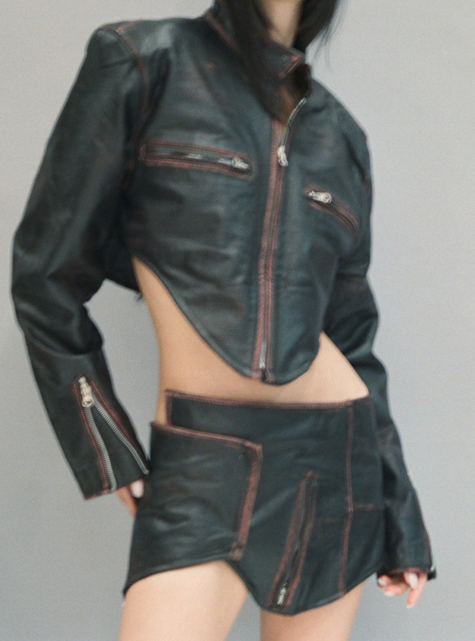 LEATHER BIKER JACKET SET