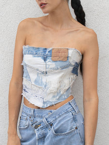 VINTAGE DENIM BLEACHED CORSET TOP