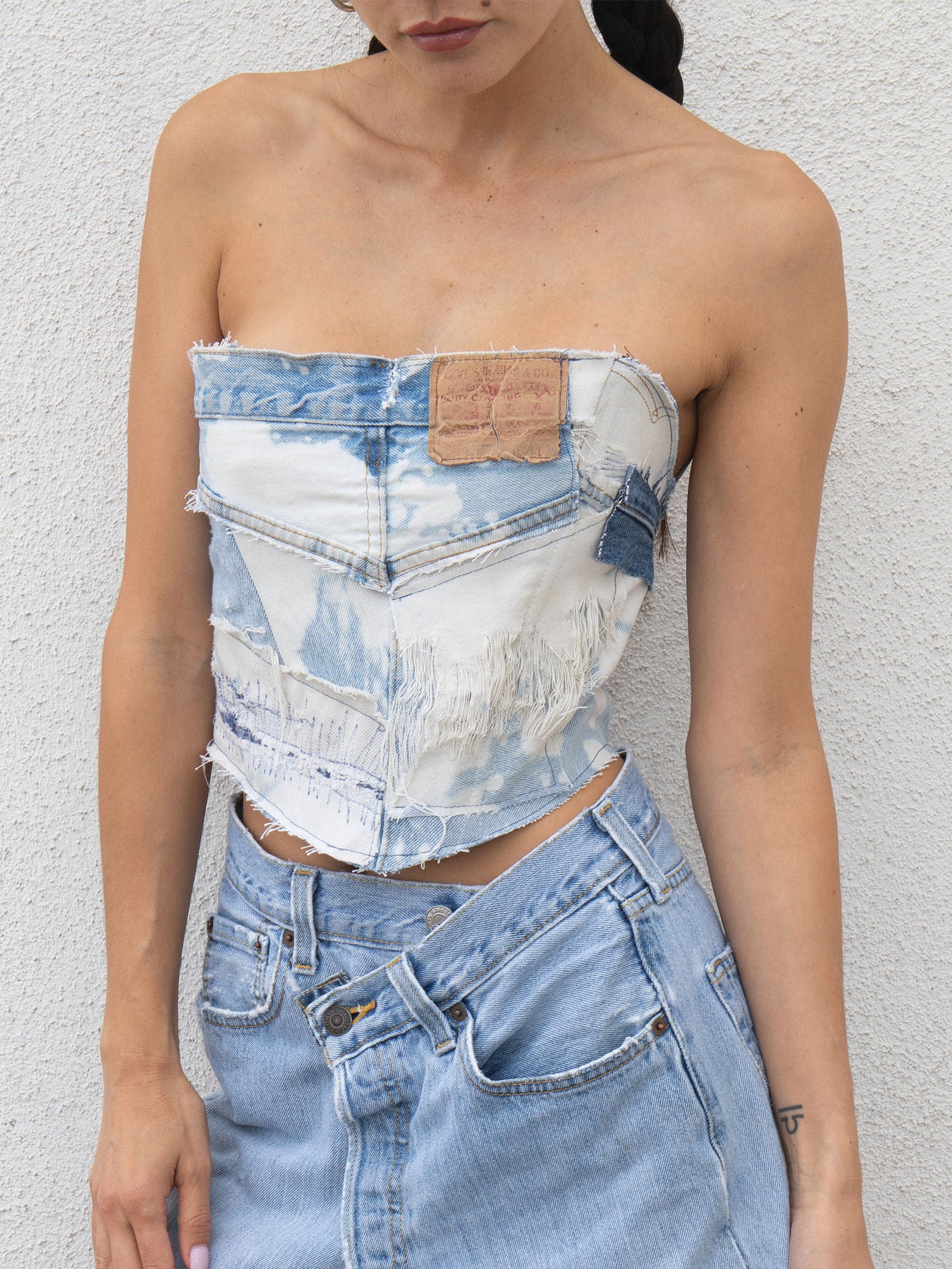 VINTAGE DENIM BLEACHED CORSET TOP