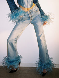 FEATHER TRIM BOOTCUT JEANS